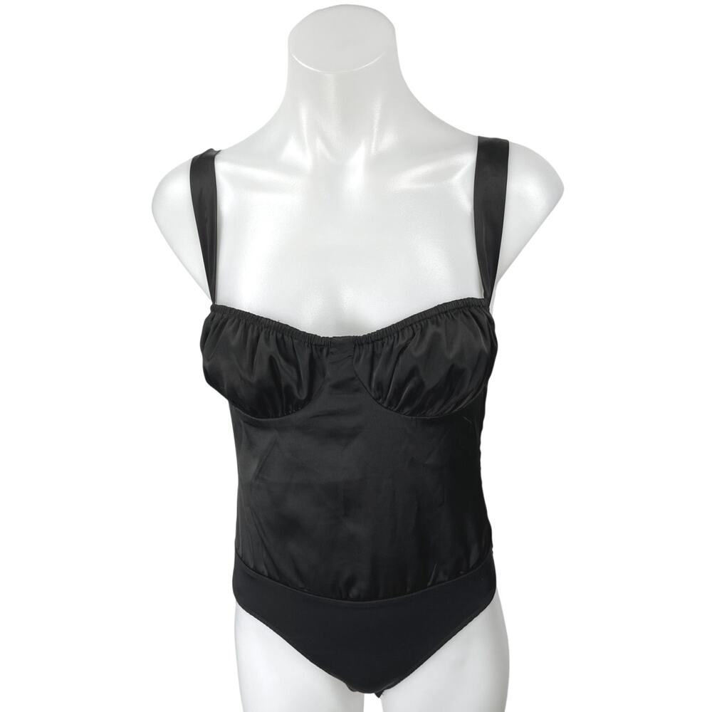 WeWoreWhat Danielle Bernstein Black Silk Satin Sweetheart Sleeveless Bodysuit 2